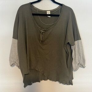 Olive Green slouchy distressed Top